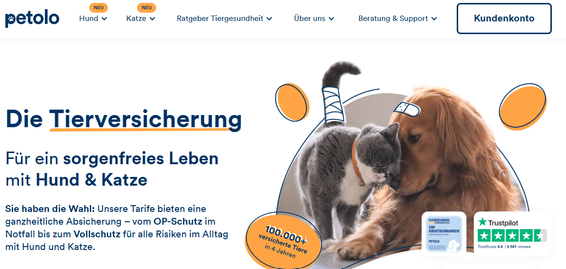 petolo — Tierversicherung für Hund und Katze