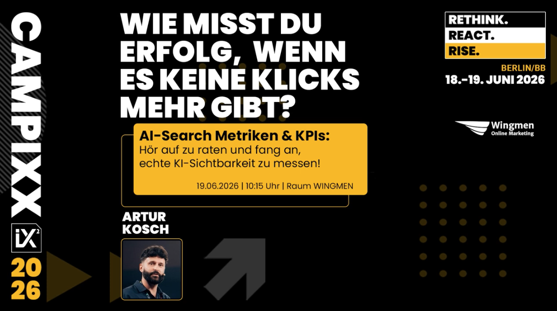 Artur Kosch beim Campixx-Vortrag 2026 zu AI Search KPIs